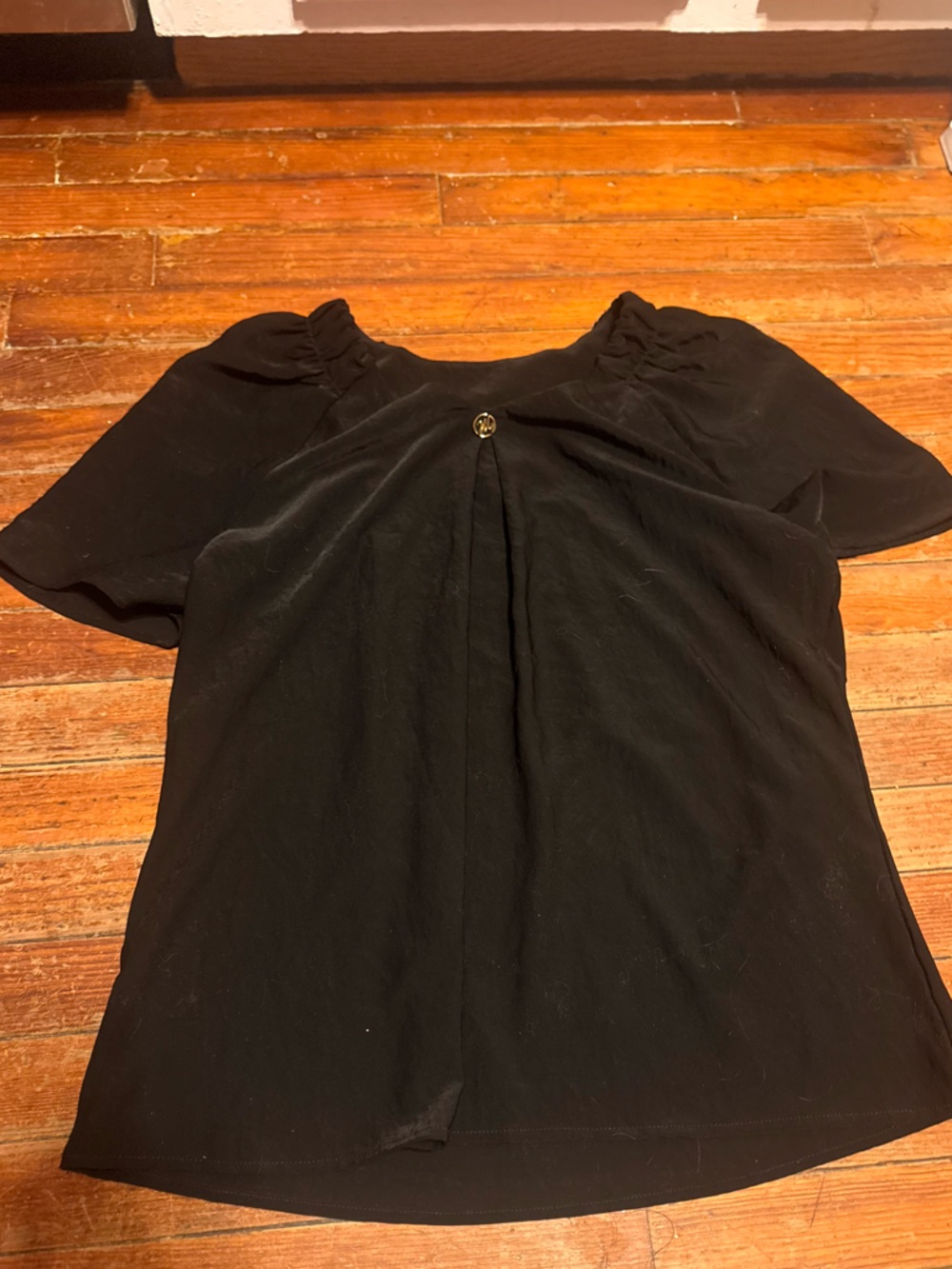 Chic Nation Black Short-Sleeve Blouse with Button Pleat